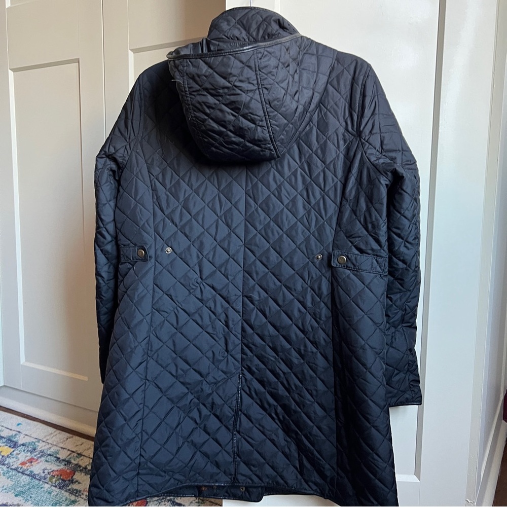 Ralph Lauren Black Diamond Quilted long Hooded Coat Horsebit Chain Lining - Picture 6 of 11